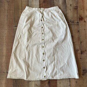 REBECCA MALONE Cream Midi Skirt Sz S Western Prairie Boho Scalloped Buttons